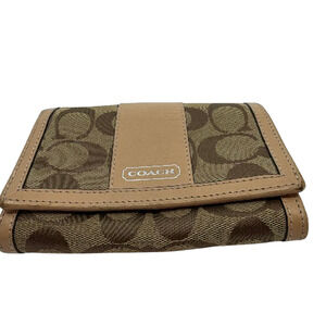 Coach Signature C Trifold Beige Canvas Wallet